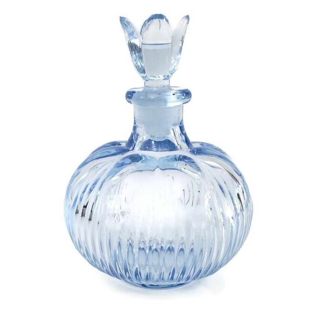 Perfume Bottle Made in Japan Round Ribbed Tulip Stopper 2.5 Inch EMPTY